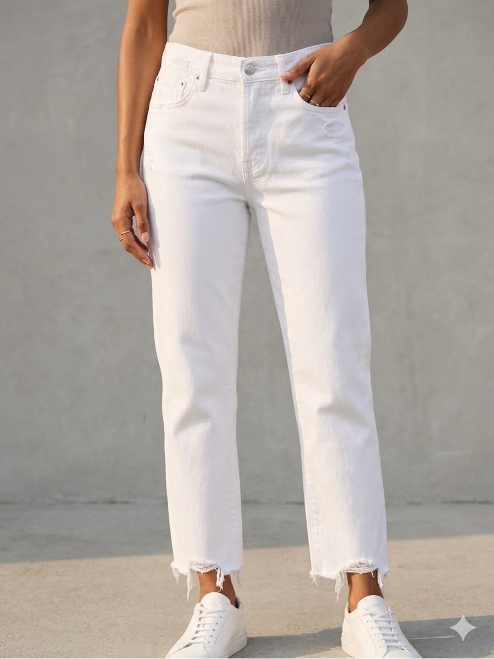 PISTOLA Charlie High Rise Straight Jeans Break The Ice White Distressed 28